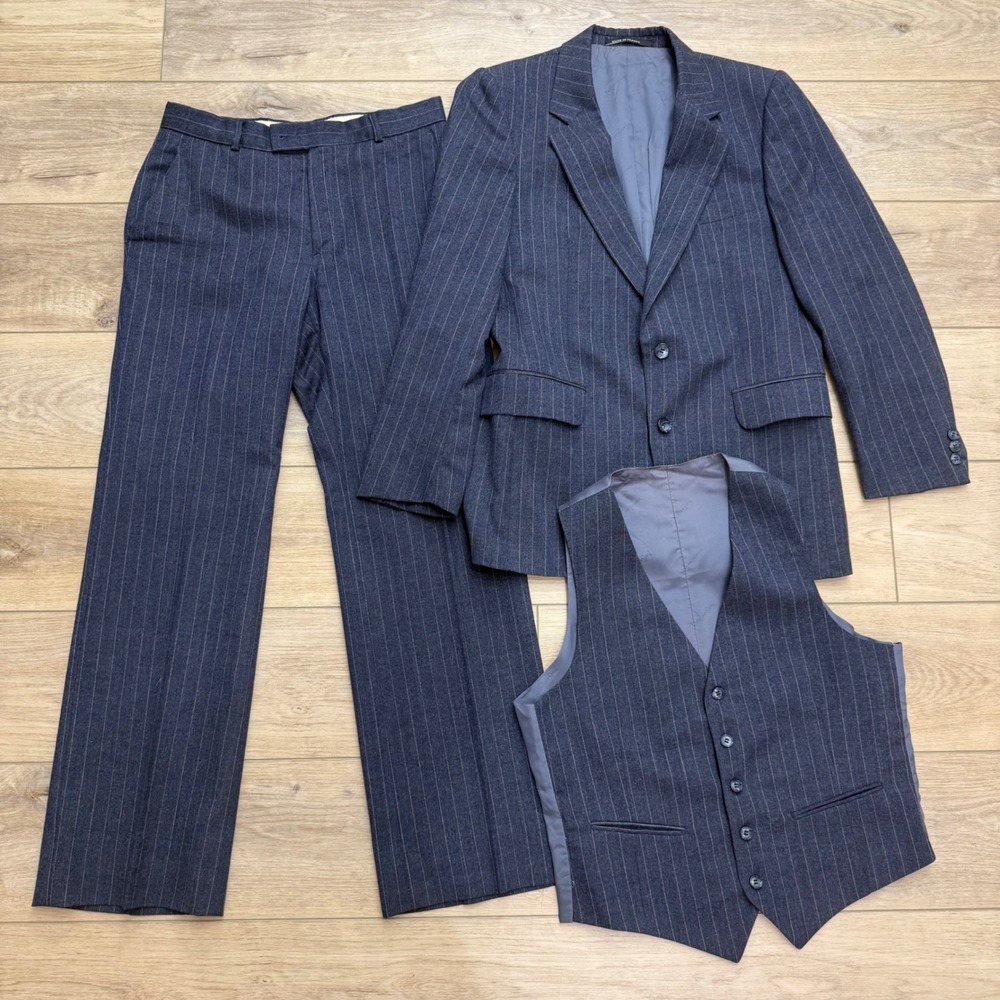Vintage 70s Yves Saint Laurent YSL Pinstripe 3 Piece Suit Made in France 36 38
